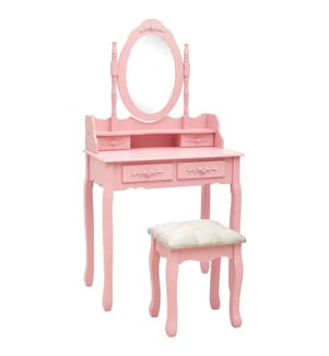 Schminktisch-Set mit Hocker Rosa 75x69x140 cm Paulownia-Holz