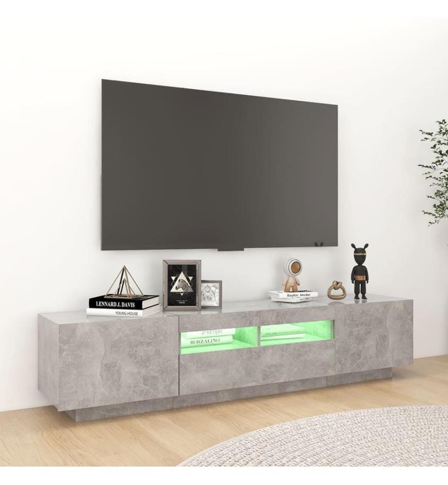 TV-Schrank mit LED-Leuchten Betongrau 180x35x40 cm