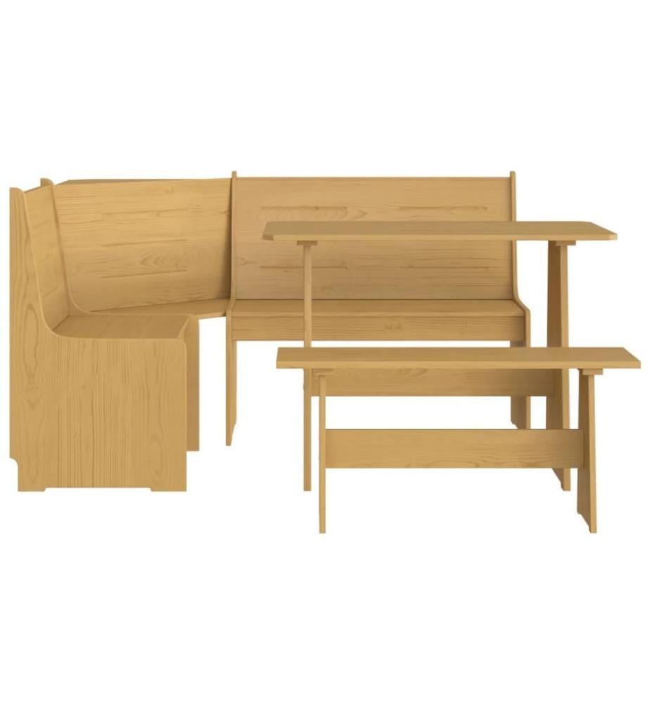 Ensemble à manger REINE 3 pcs marron miel bois de pin massif