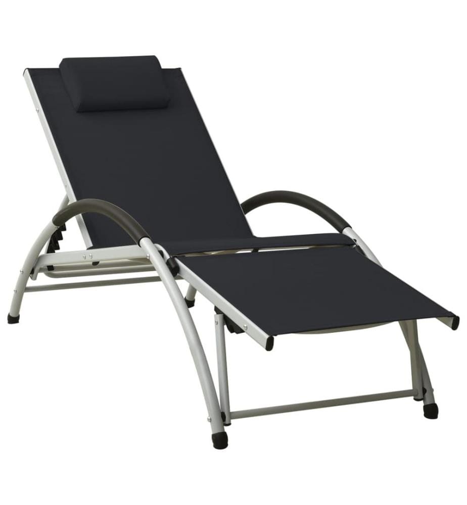 Chaise longue avec oreiller textilène noir