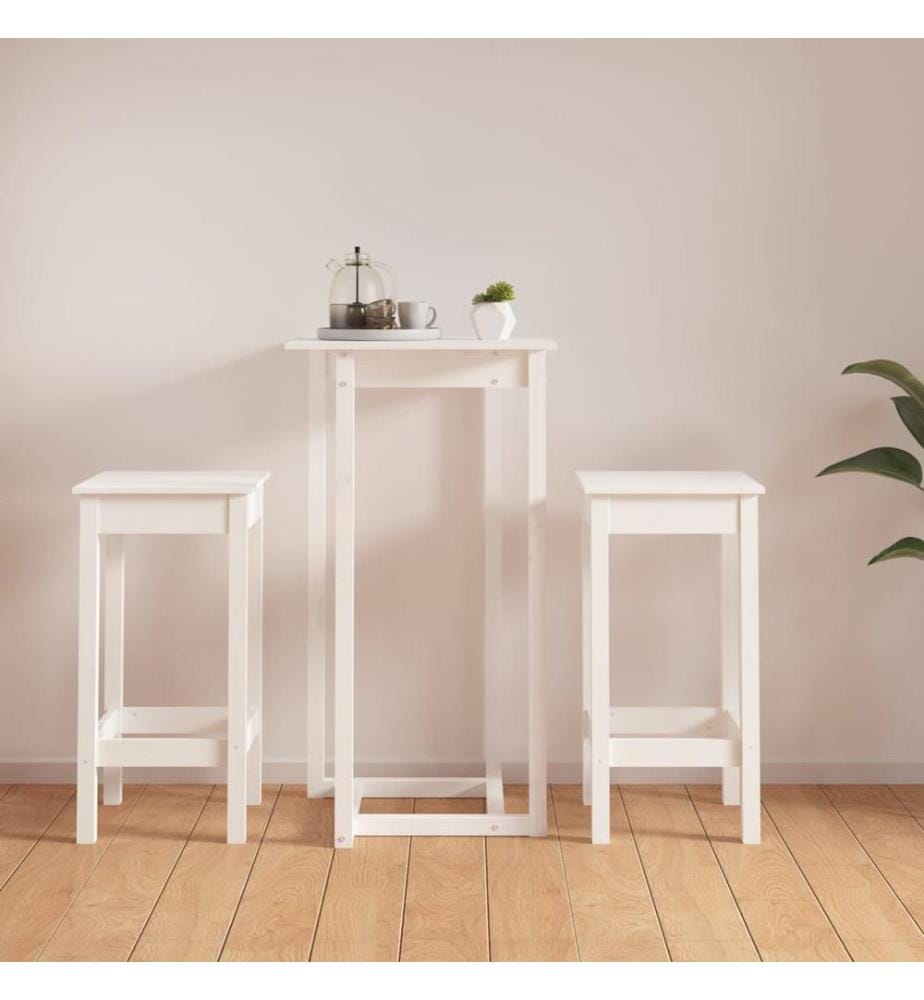 Ensemble de bar 3 pcs Blanc Bois de pin massif