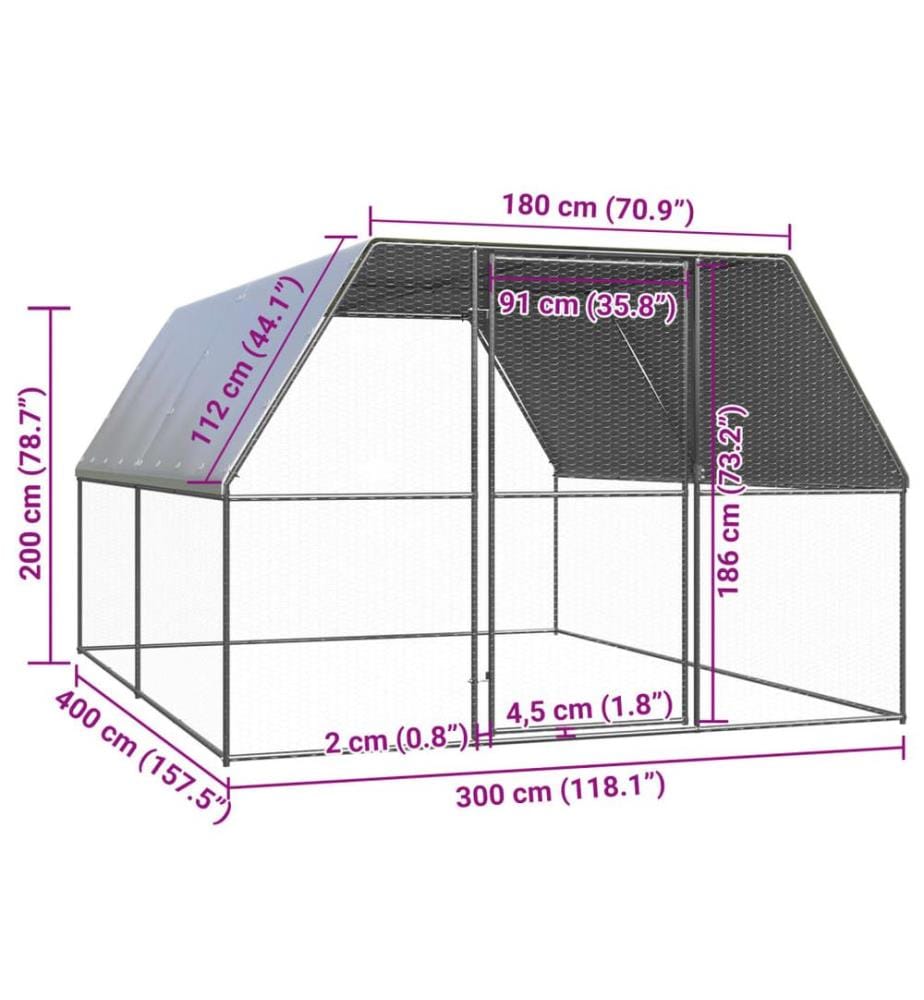 Poulailler d'extérieur 3x4x2 m Acier galvanisé