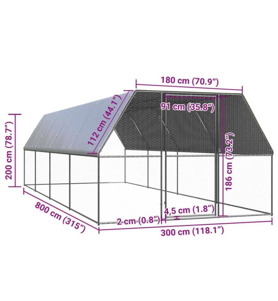 Poulailler d'extérieur 3x8x2 m Acier galvanisé