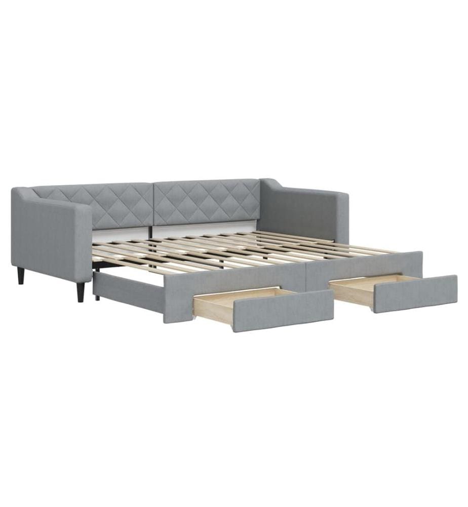 Tagesbett Ausziehbar mit Schubladen Hellgrau 90x200 cm Stoff