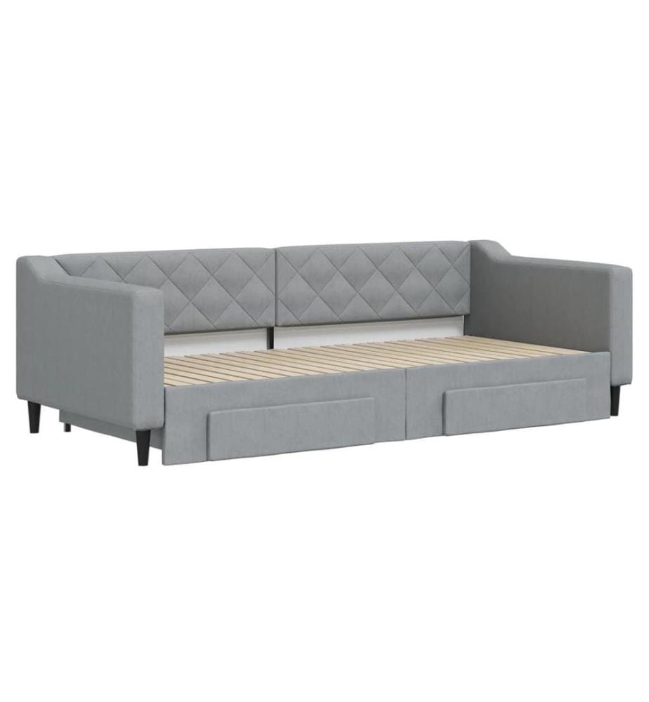 Tagesbett Ausziehbar mit Schubladen Hellgrau 90x200 cm Stoff