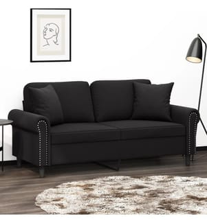 2-Sitzer-Sofa mit Zierkissen Schwarz 140 cm Samt