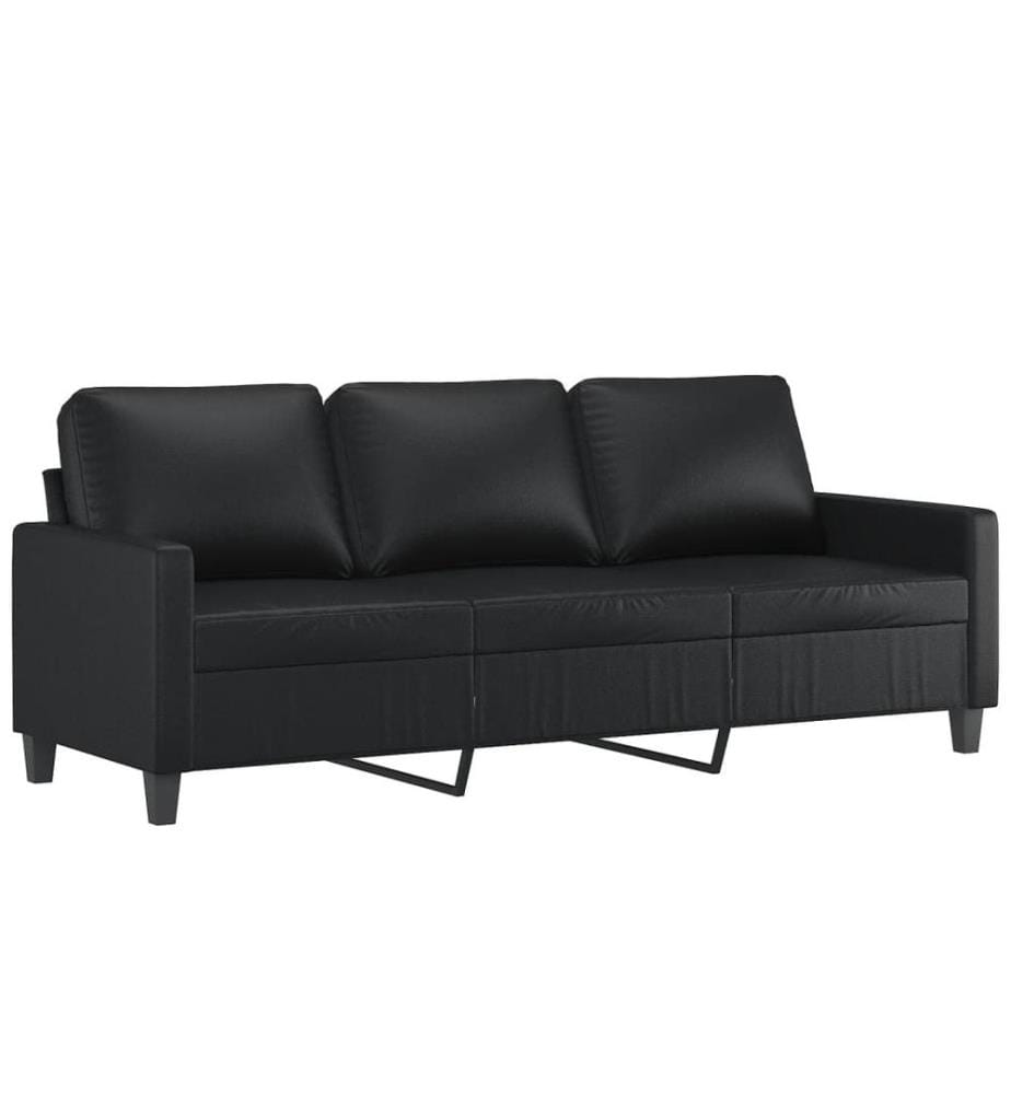 3-Sitzer-Sofa mit Hocker Schwarz 180 cm Kunstleder