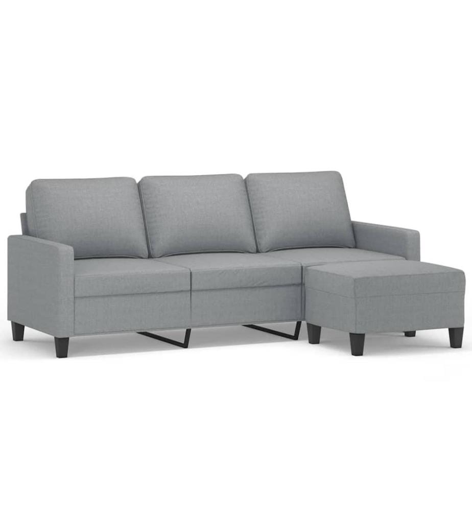 3-Sitzer-Sofa mit Hocker Hellgrau 180 cm Stoff