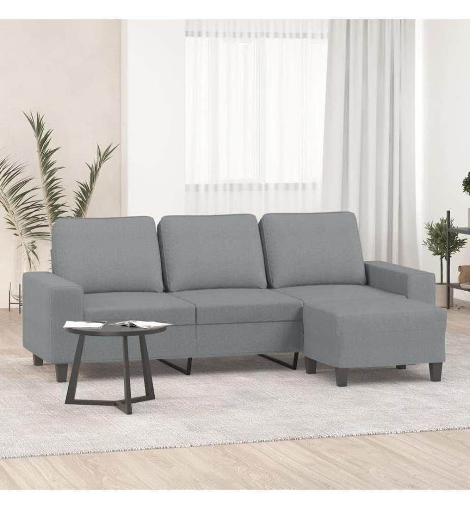 3-Sitzer-Sofa mit Hocker Hellgrau 180 cm Stoff