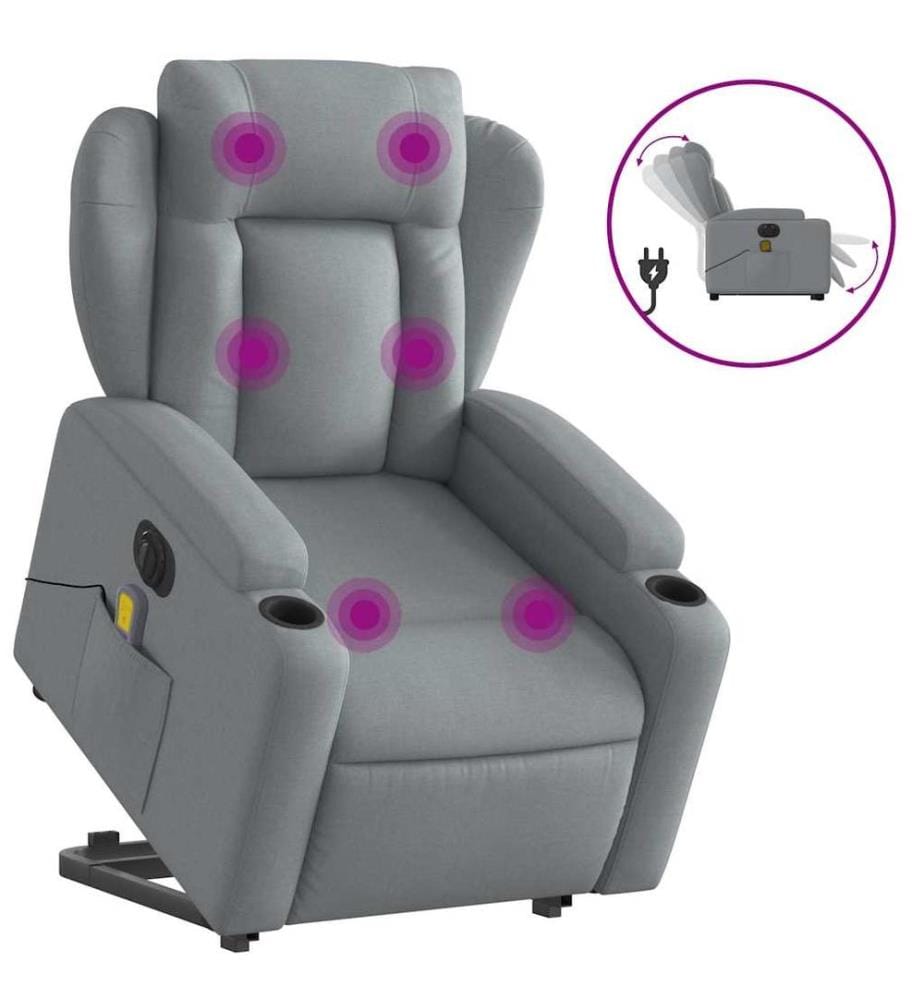 Elektrischer Massagesessel mit Aufstehhilfe Hellgrau Stoff