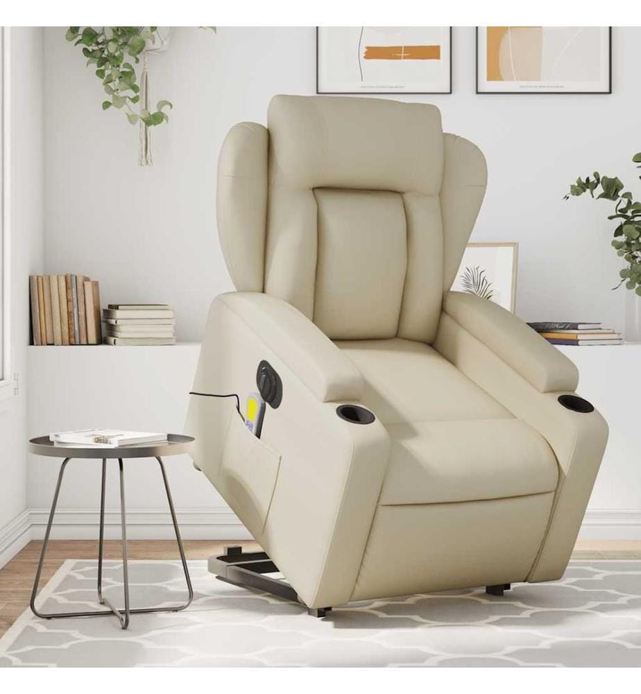 Massagesessel mit Aufstehhilfe Elektrisch Creme Kunstleder