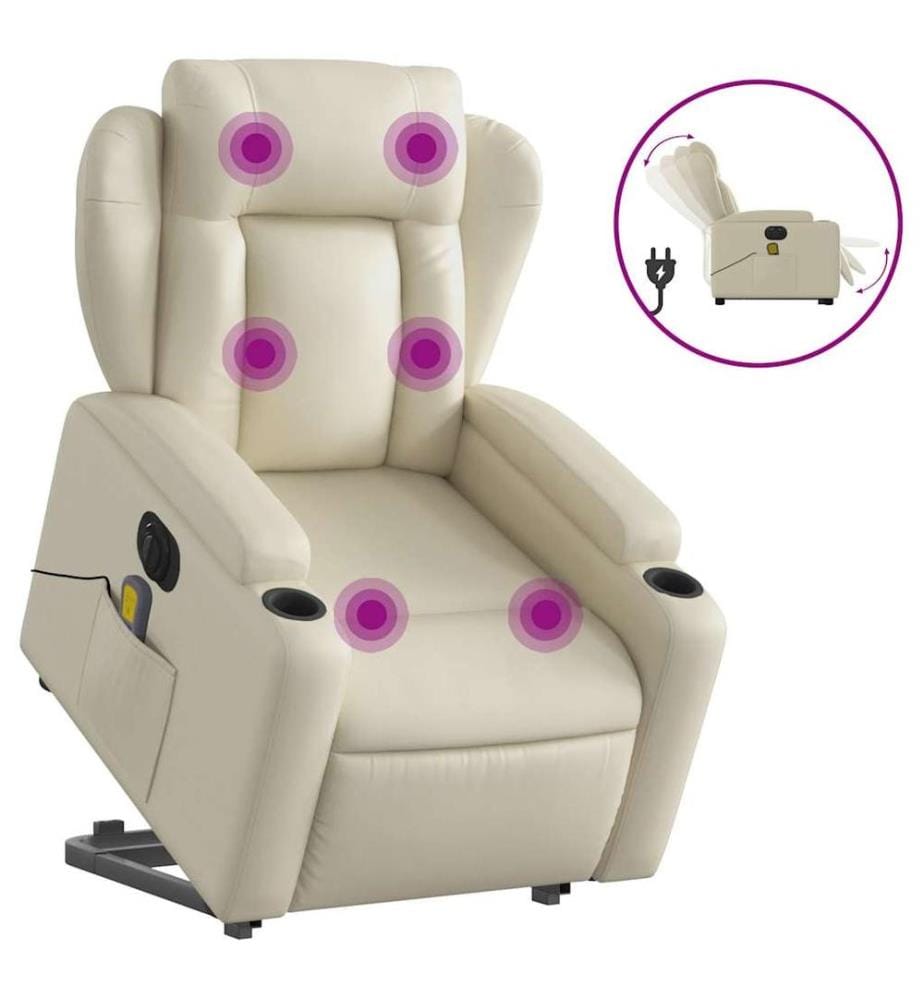 Massagesessel mit Aufstehhilfe Elektrisch Creme Kunstleder