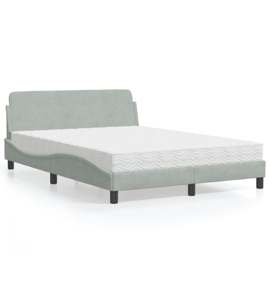 Bett mit Matratze "Dover" Hellgrau 140x200 cm Samt