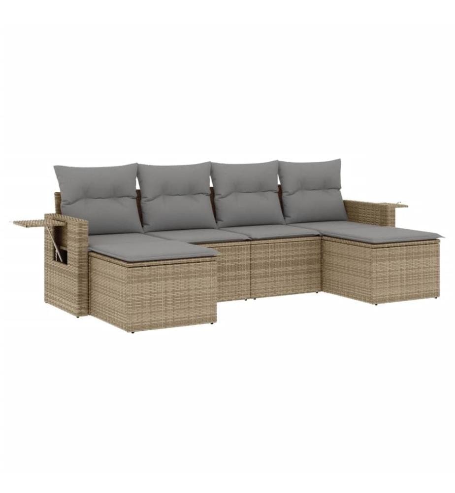 6-tlg. Garten-Sofagarnitur mit Kissen Beige Poly Rattan