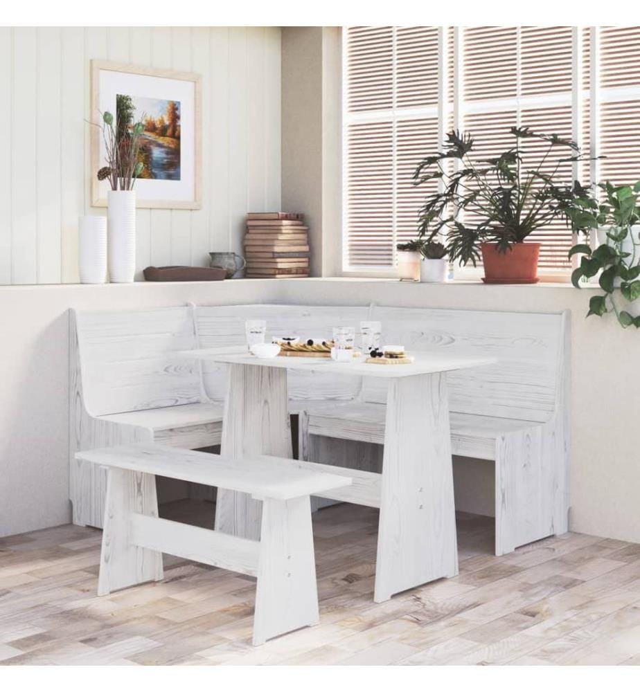 Banc d'angle REINE 151 cm blanc bois de pin solide