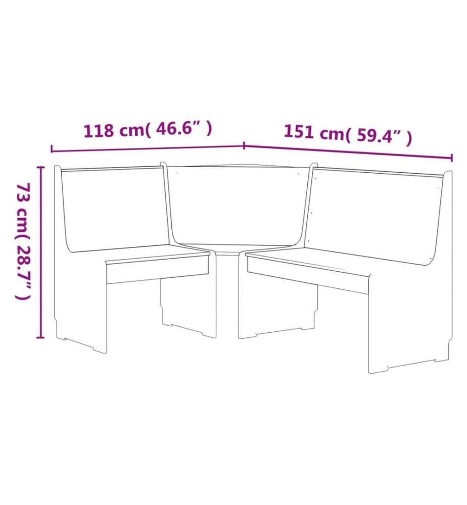 Banc d'angle REINE 151 cm blanc bois de pin solide