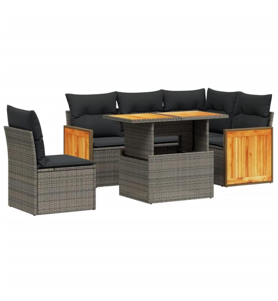 6-tlg. Garten-Sofagarnitur mit Kissen Beige Poly Rattan