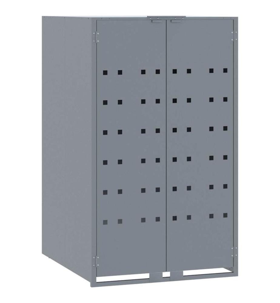 Rangement à roulettes pour poubelles pour 2 bacs gris acier