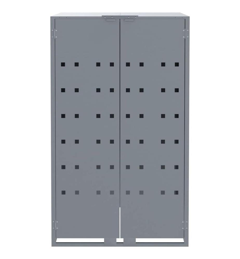 Rangement à roulettes pour poubelles pour 2 bacs gris acier