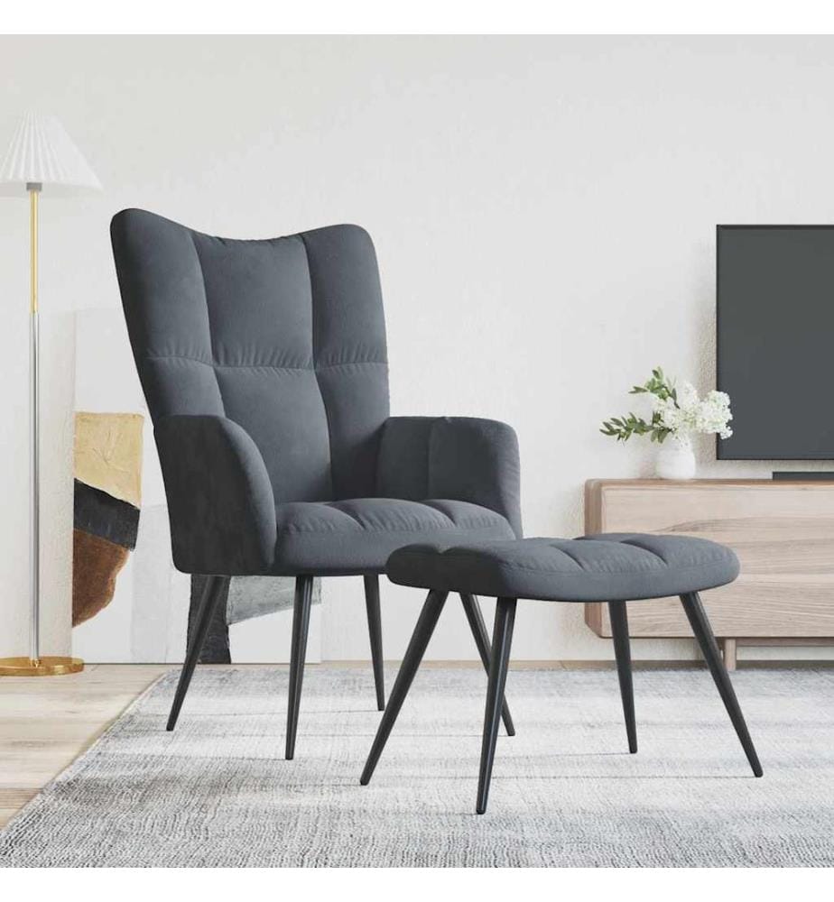 Relaxsessel mit Hocker Dunkelgrau Samt
