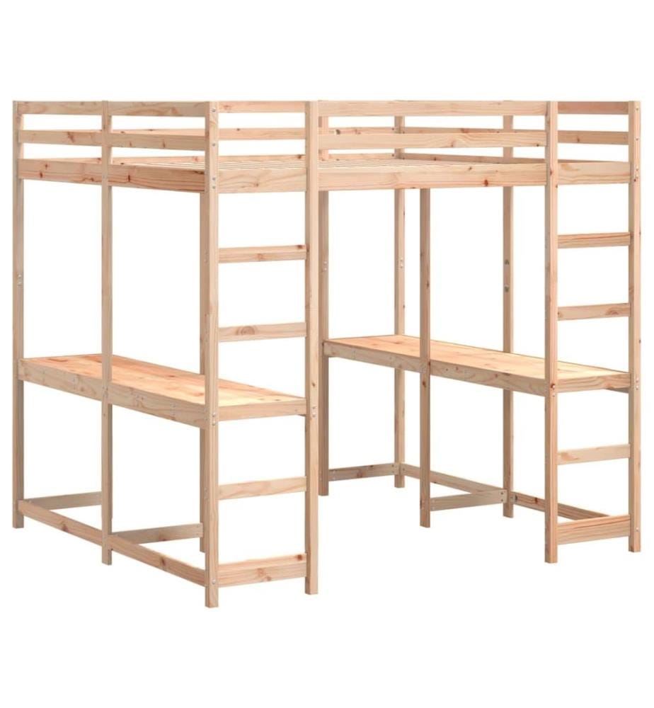 Lit superposé et bureau et échelle 180x200cm bois de pin massif