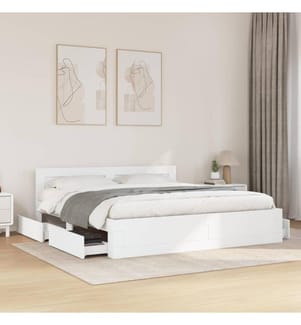 Bettgestell mit Kopfteil ohne Matratze Weiss 200x200 cm
