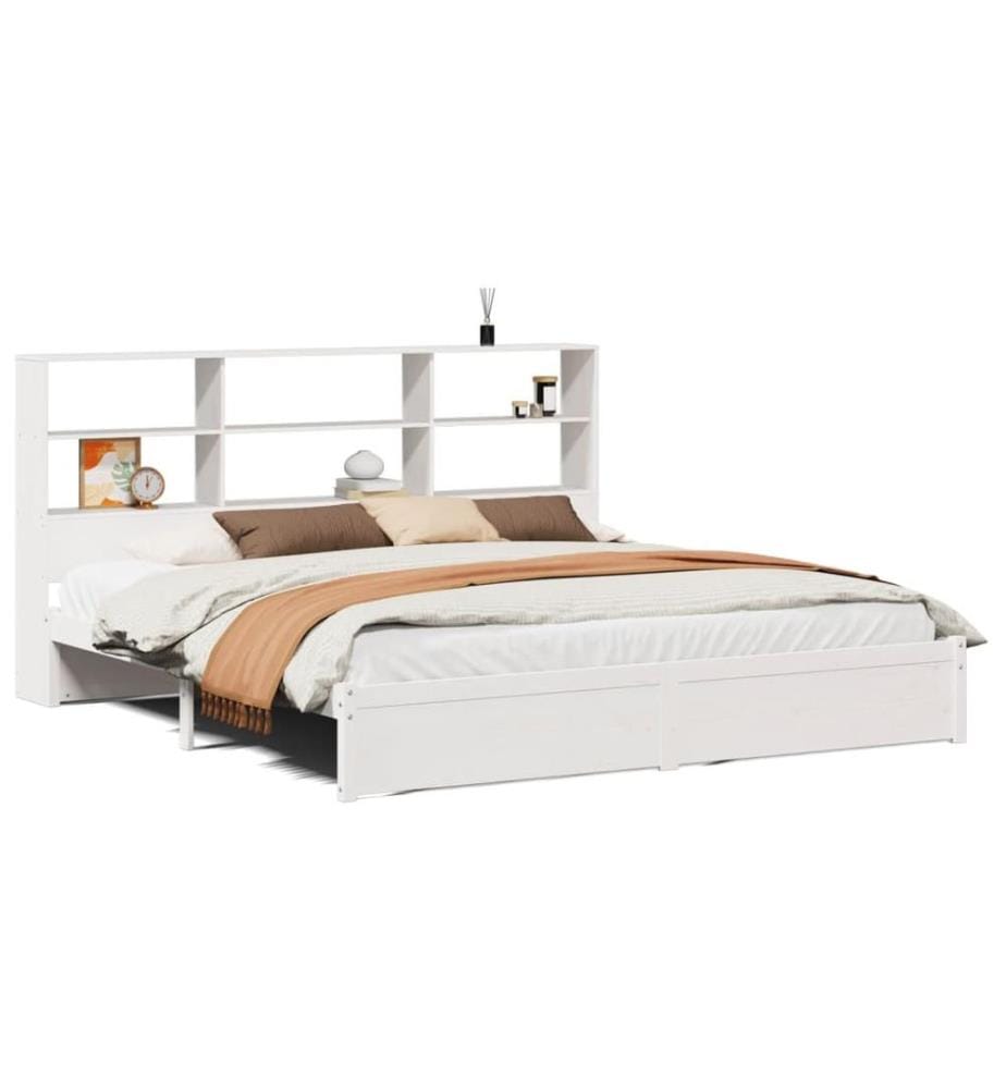 Lit bibliothèque sans matelas blanc 180x200 cm bois pin massif