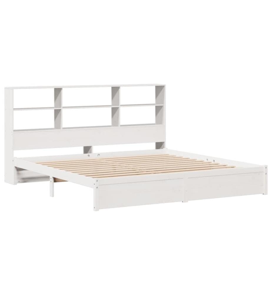 Lit bibliothèque sans matelas blanc 180x200 cm bois pin massif