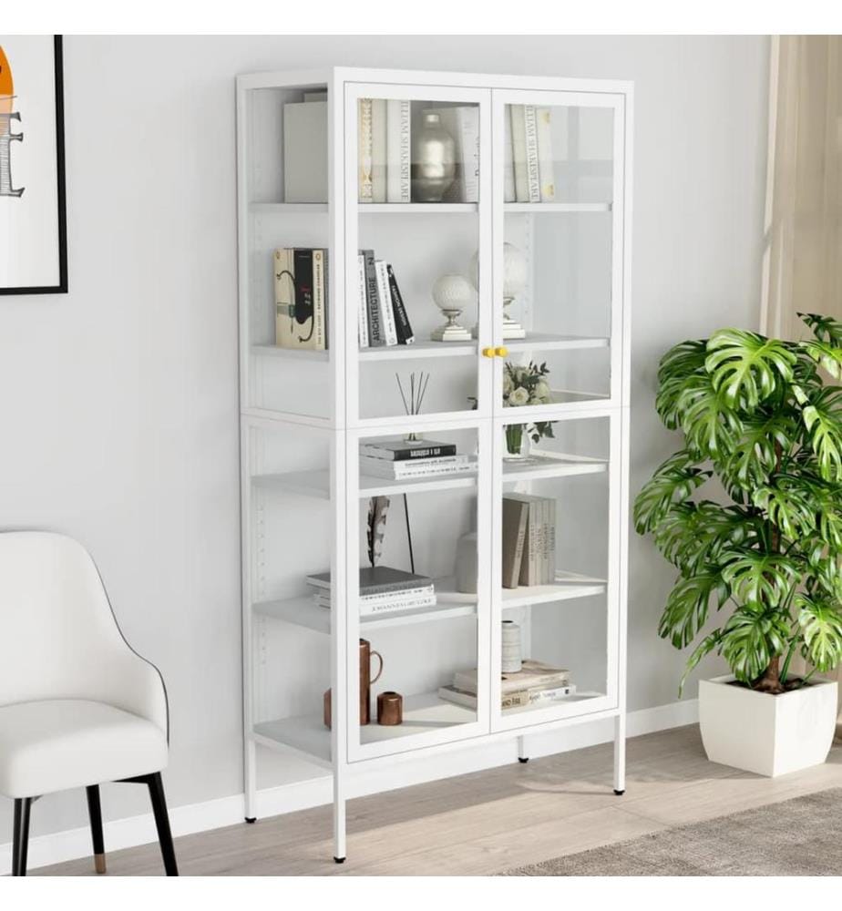 Vitrine d'exposition Blanc 90x40x180 cm Acier et verre trempé