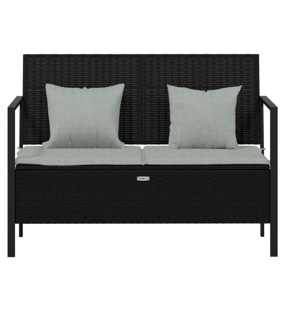 Gartenbank 2-Sitzer mit Kissen Schwarz Poly Rattan