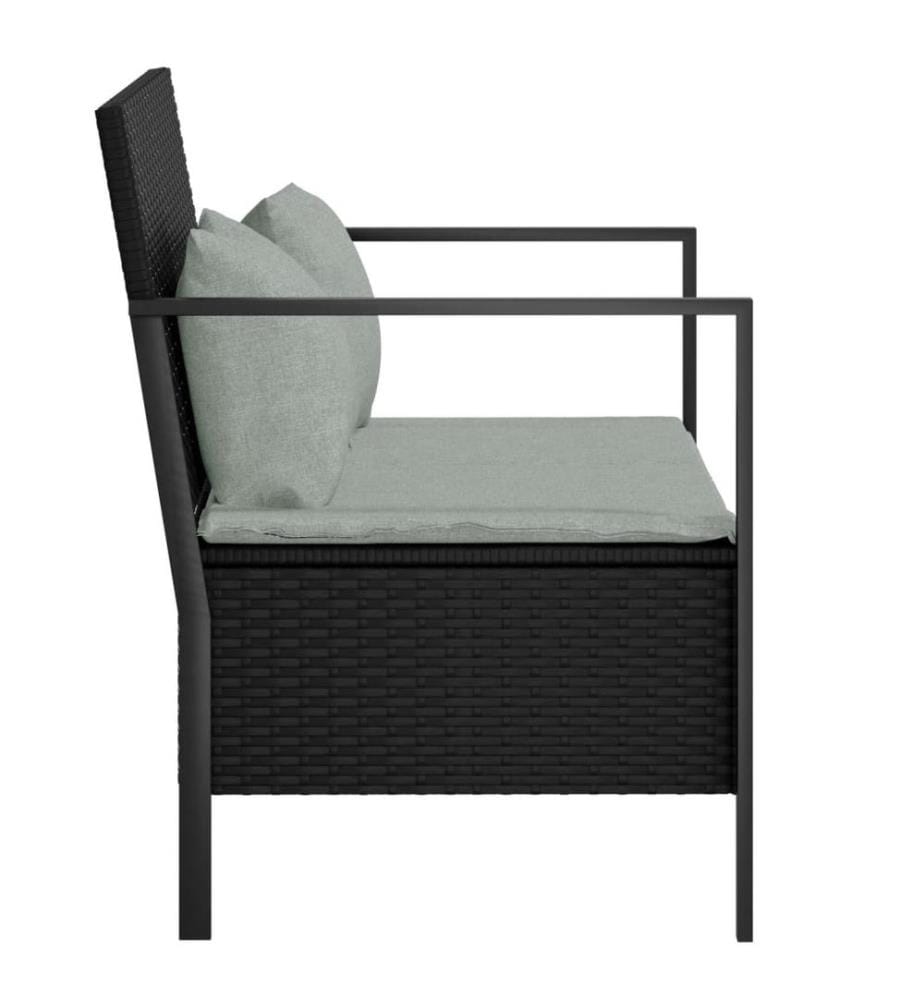 Gartenbank 2-Sitzer mit Kissen Schwarz Poly Rattan