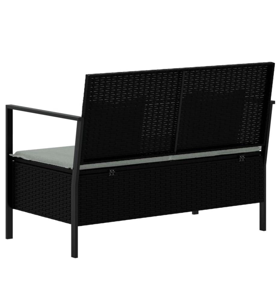 Gartenbank 2-Sitzer mit Kissen Schwarz Poly Rattan