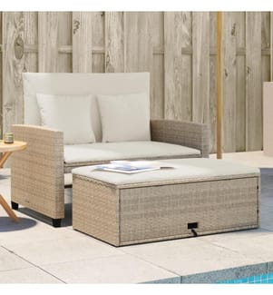 Gartensofa mit Kissen 2-Sitzer Beige Poly Rattan