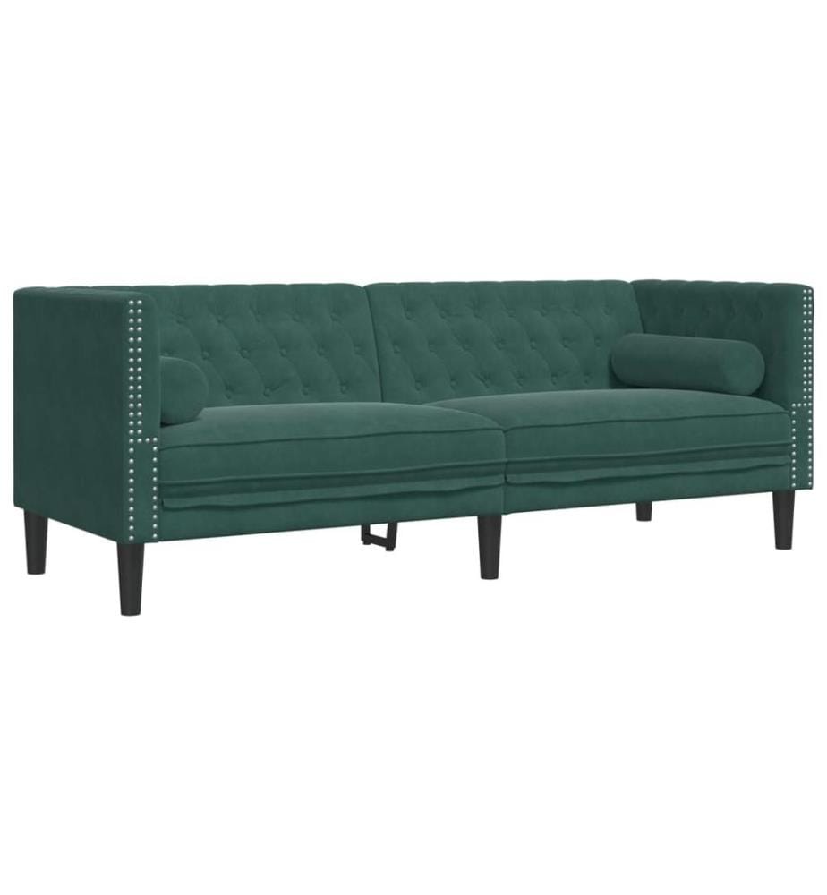 Chesterfield-Sofa mit Nackenrollen 3-Sitzer Dunkelgrün Samt