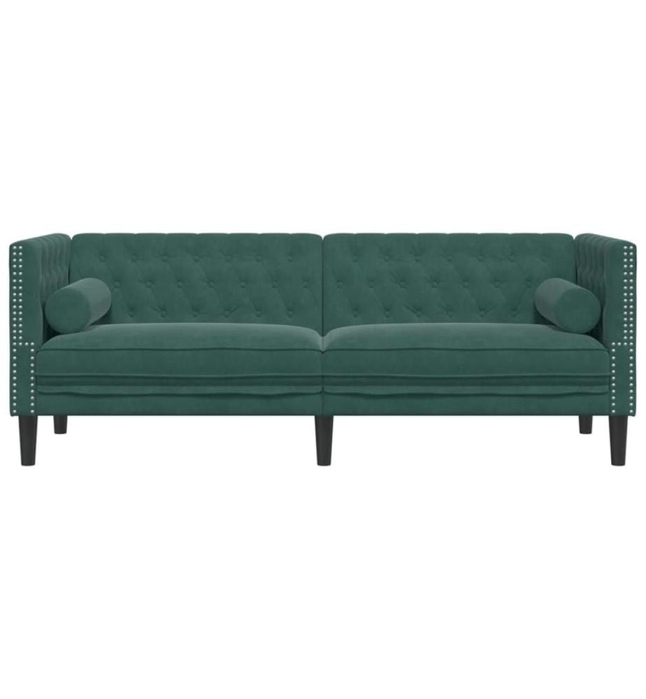 Chesterfield-Sofa mit Nackenrollen 3-Sitzer Dunkelgrün Samt