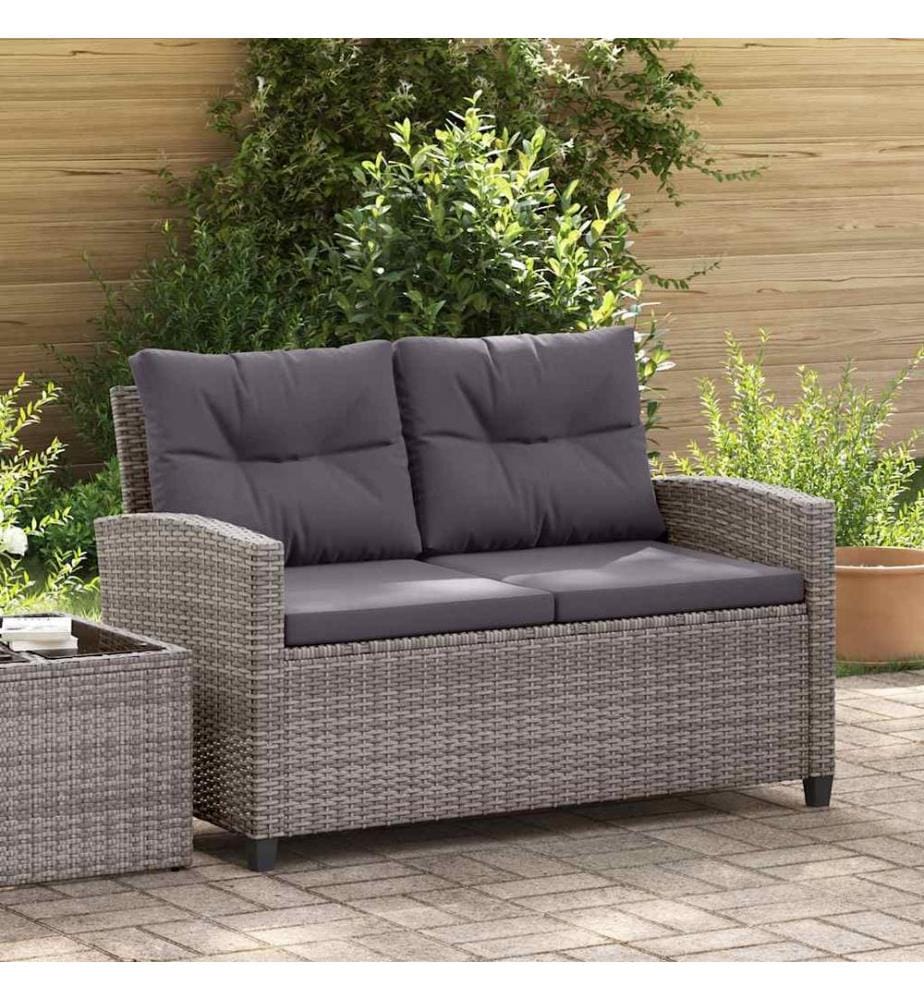 2-Sitzer-Gartensofa mit Kissen Grau 124 cm Poly Rattan
