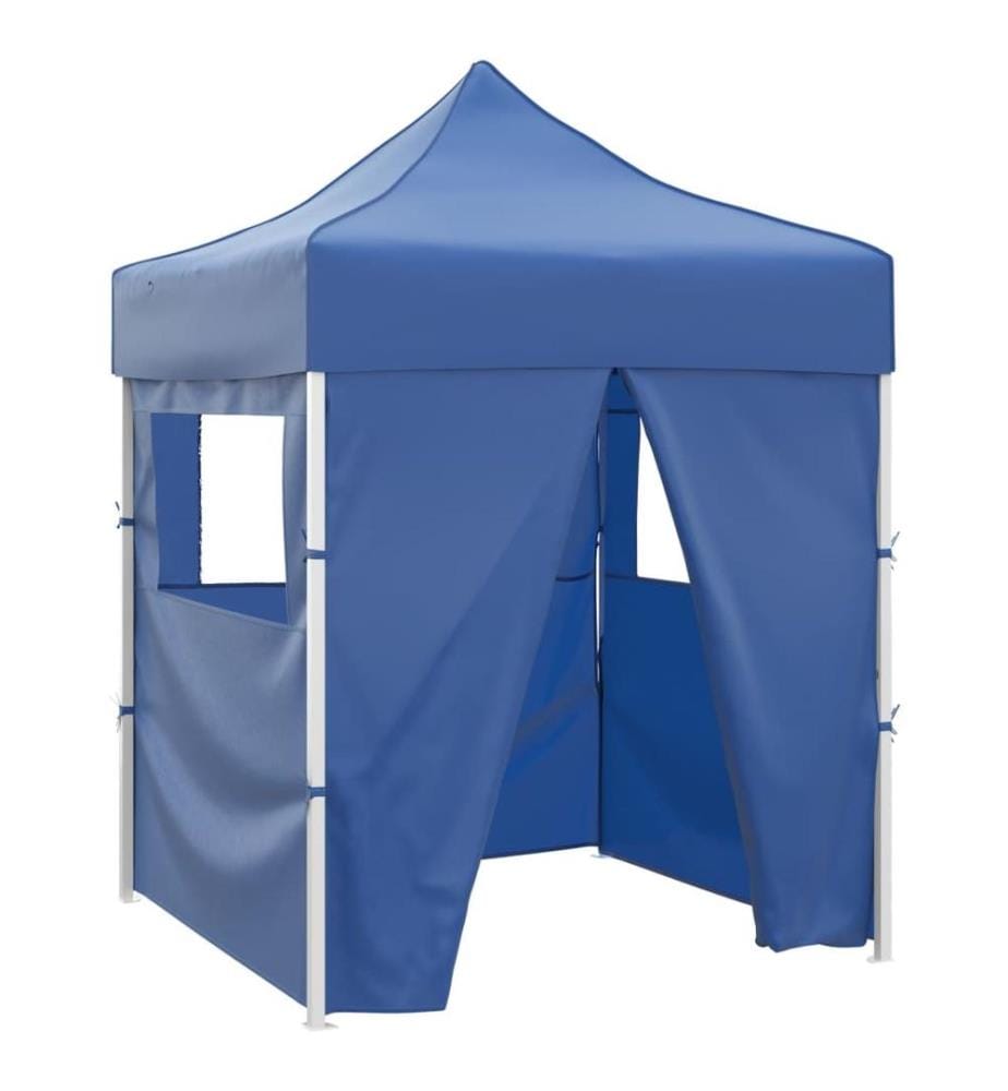 Tente de réception pliable avec 4 parois 2x2 m Acier Bleu