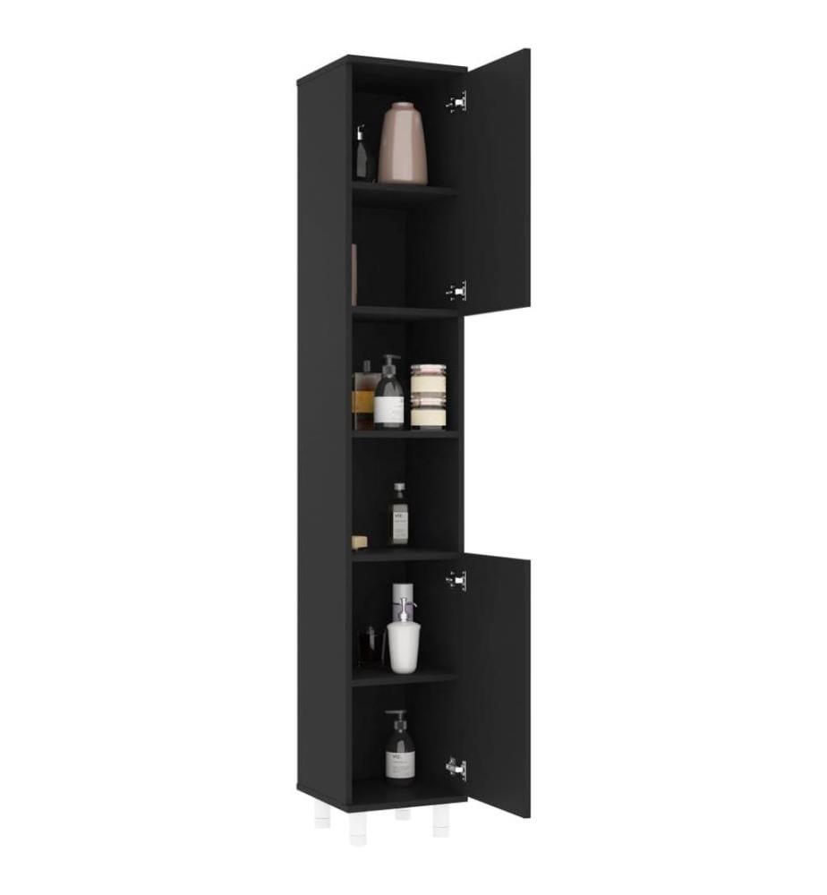 Badezimmerschrank Schwarz 30x30x179 cm Holzwerkstoff