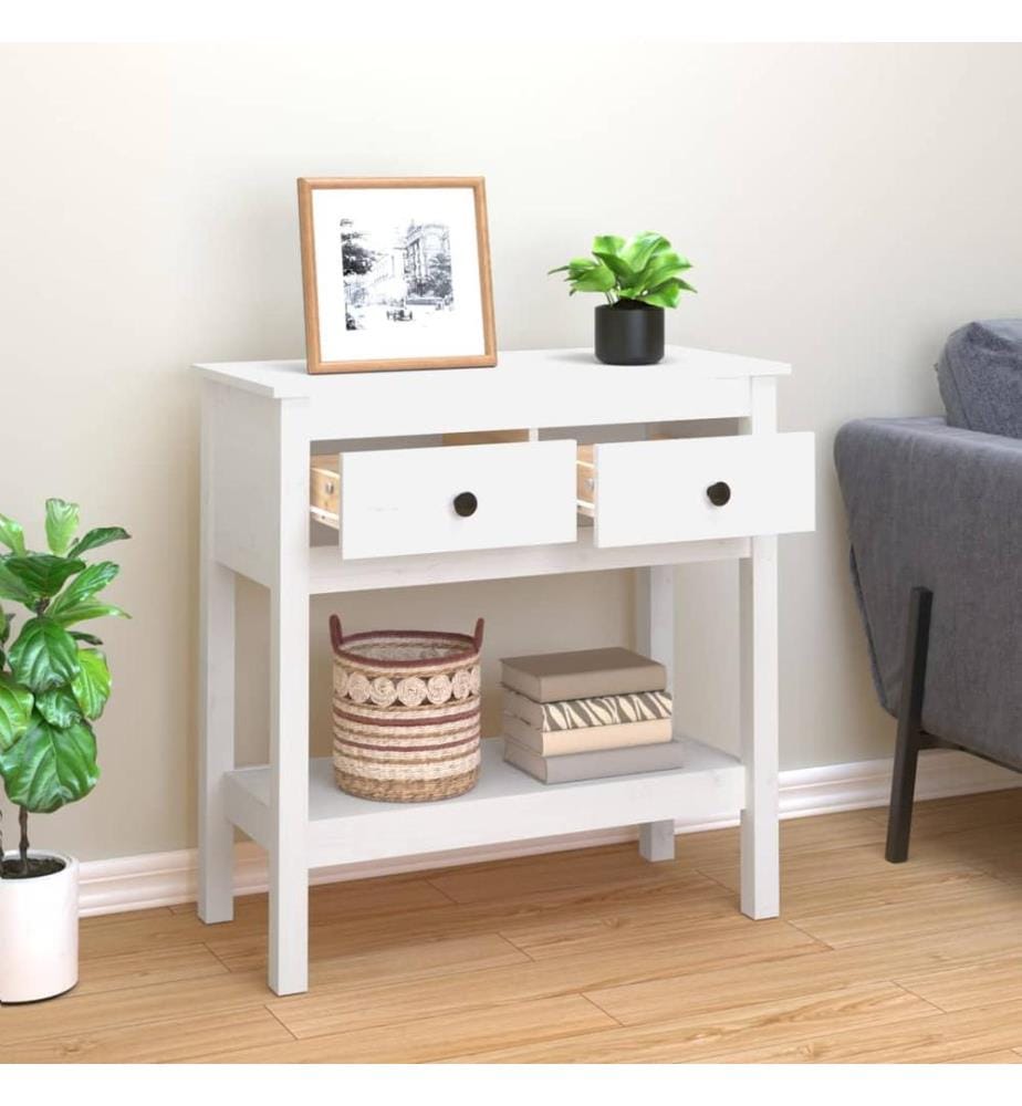 Table console Blanc 75x35x75 cm Bois massif de pin