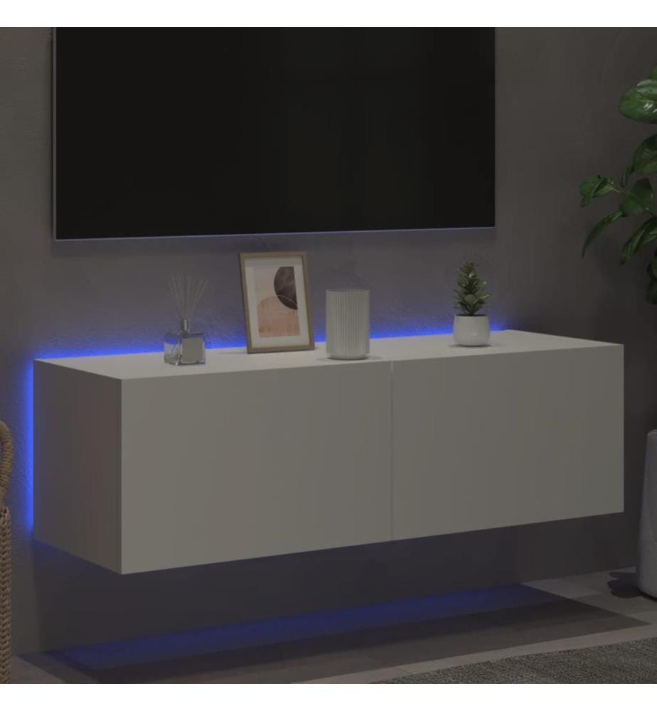 TV-Wandschrank mit LED-Leuchten Weiss 100x35x31 cm