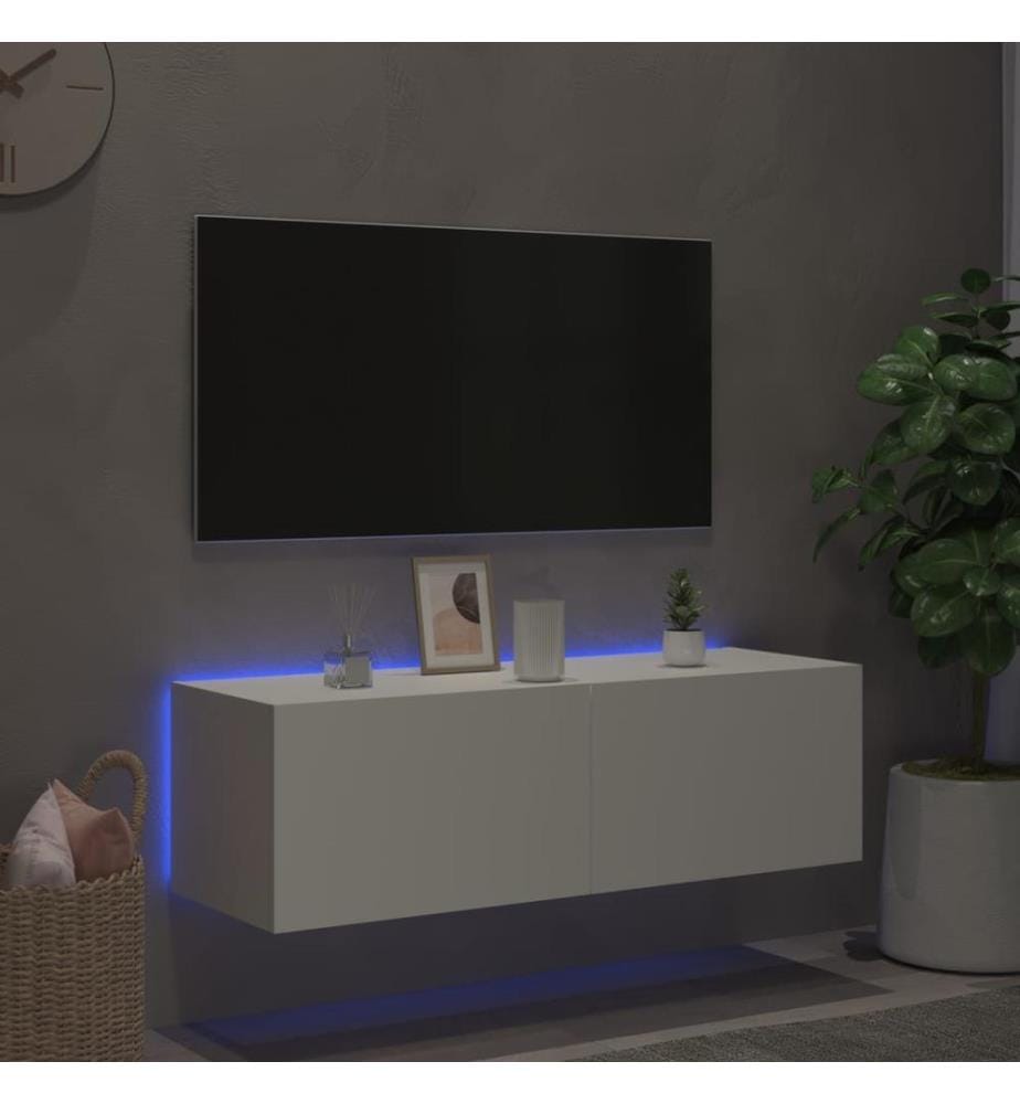 TV-Wandschrank mit LED-Leuchten Weiss 100x35x31 cm