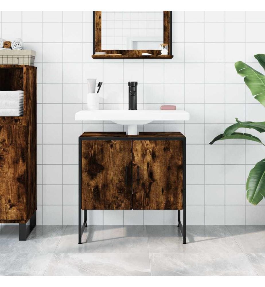 Waschbeckenunterschrank Räuchereiche 60x33x60 cm Holzwerkstoff