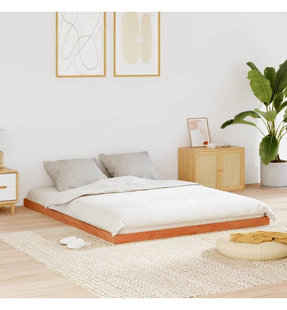 Cadre de lit sans matelas cire marron 160x200cm bois pin massif