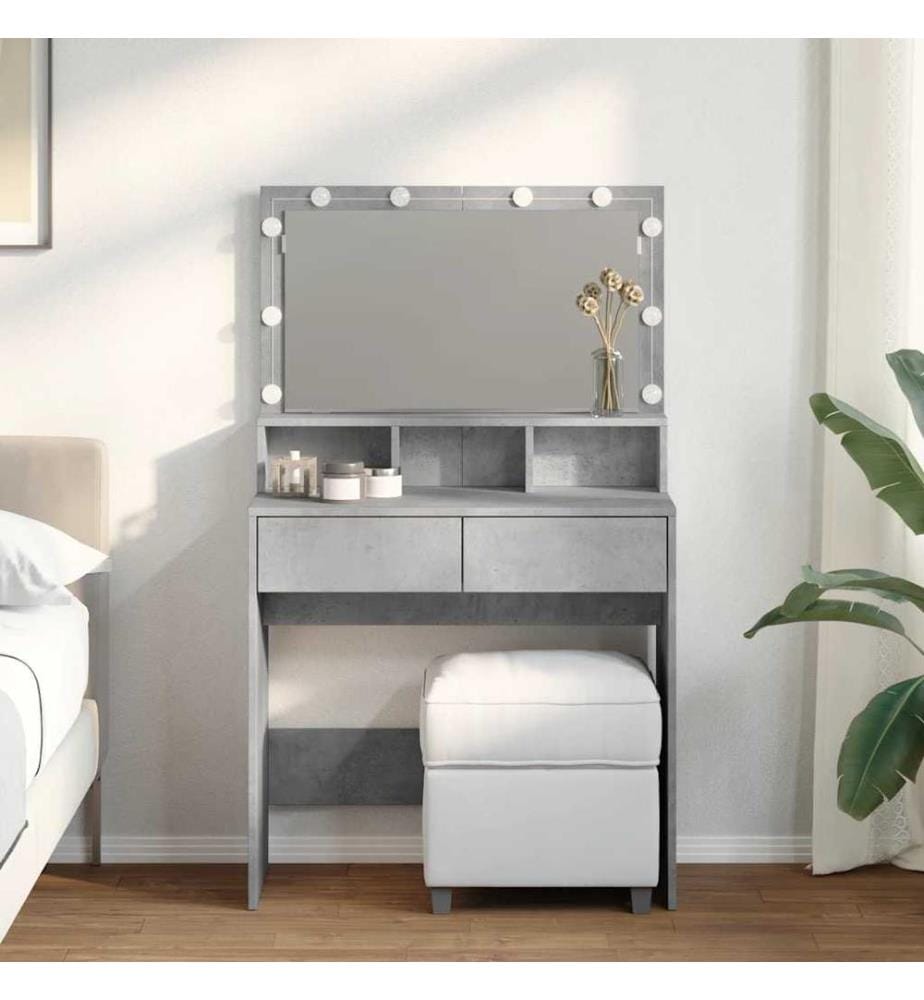 Coiffeuse avec LED gris béton 80x41x134,5 cm