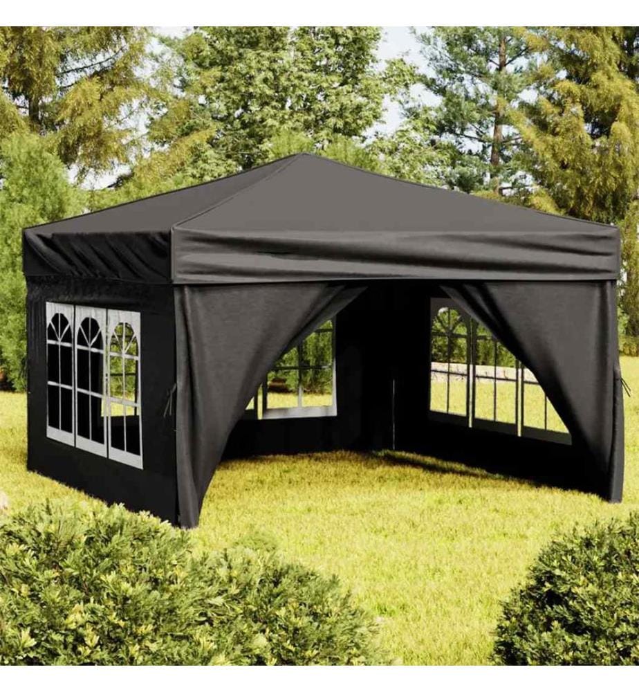 Tente de réception pliable avec parois Noir 3x3 m