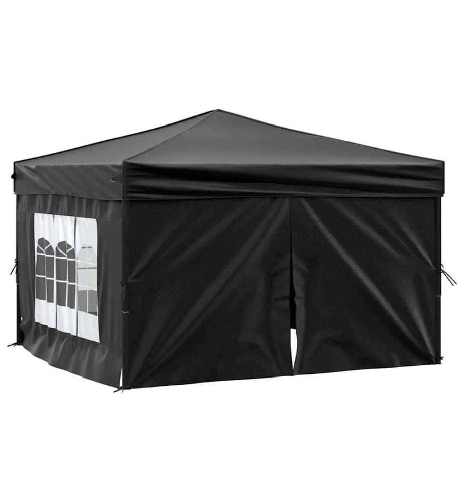 Tente de réception pliable avec parois Noir 3x3 m