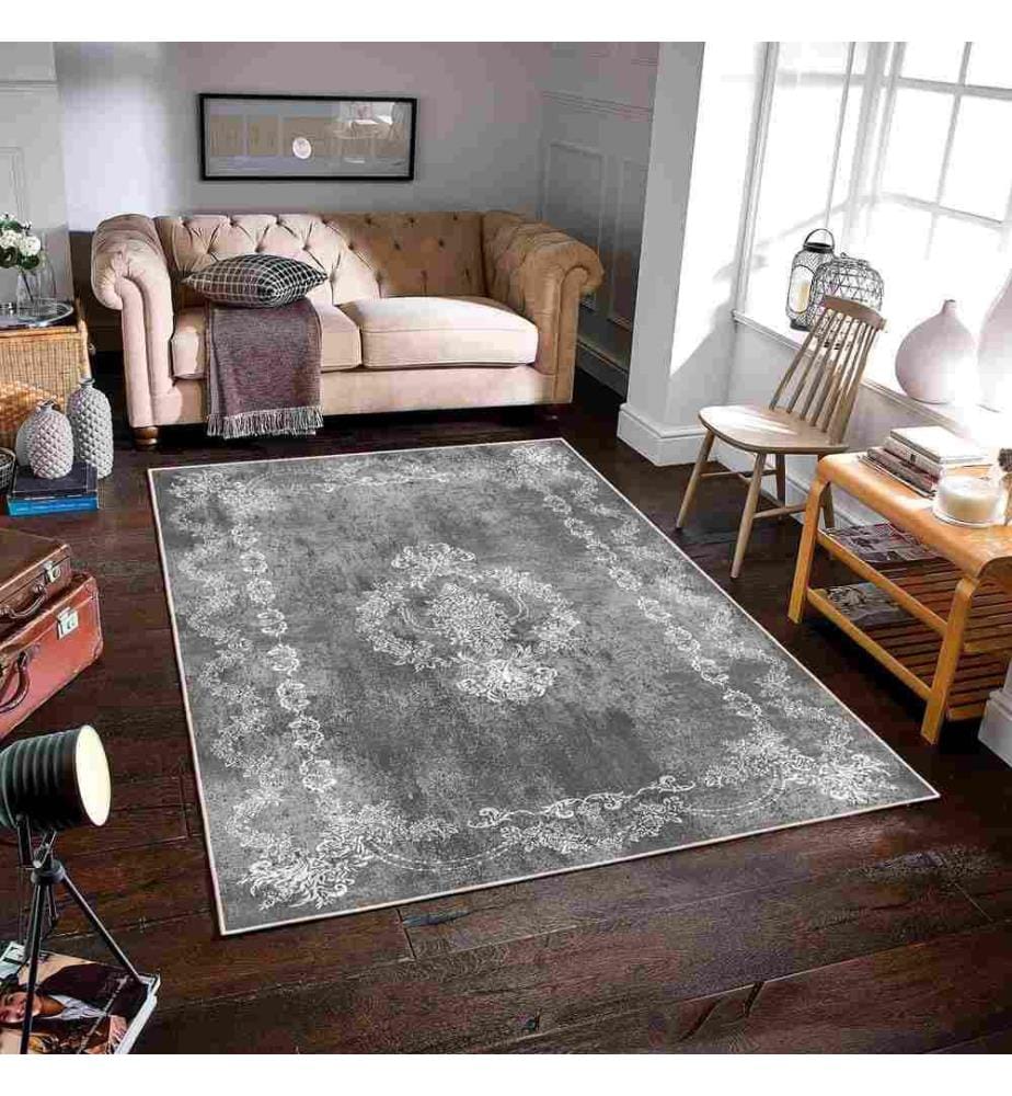 Tapis, gris, 70% coton - 30% chenille, 100 x 200 cm