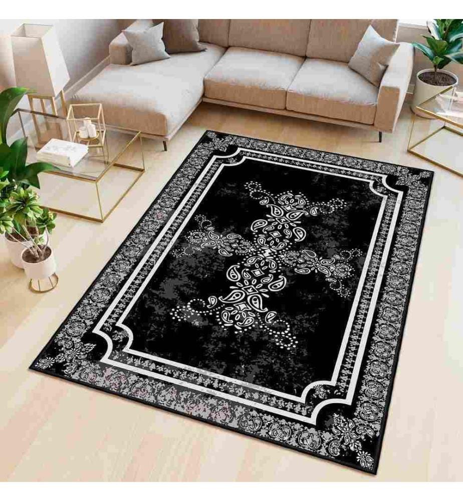 Tappeto, nero, 70% cotone - 30% ciniglia, 100 x 200 cm