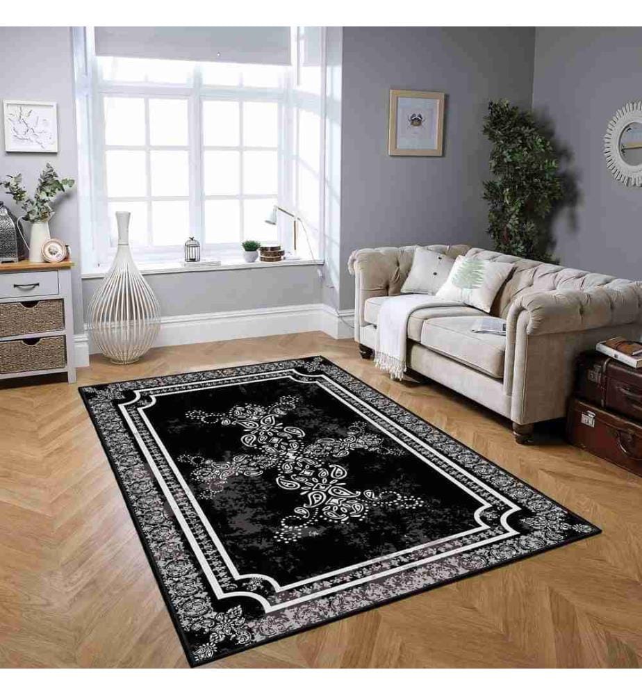 Tappeto, nero, 70% cotone - 30% ciniglia, 180 x 280 cm