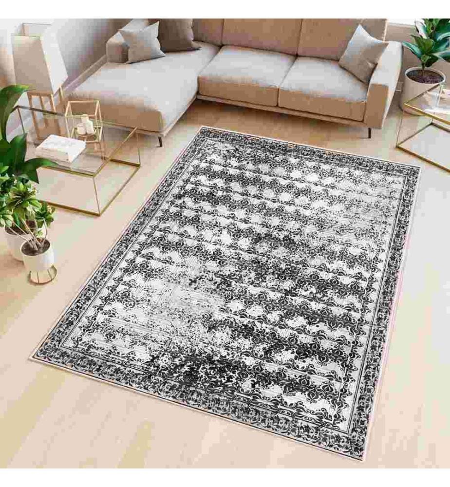 Tappeto, nero, 70% cotone - 30% ciniglia, 100 x 200 cm